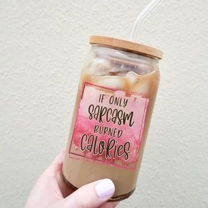 Sarcastic 16oz can glass with bamboo lid & straw